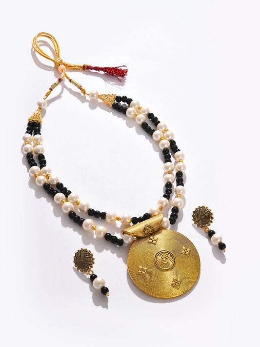 Gold Plated Beaded Necklace and Earrings Set