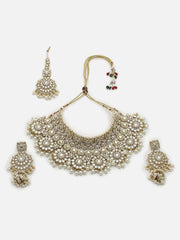 Gold Plated Kundan Necklace, Earrings and Maang Tikka Set