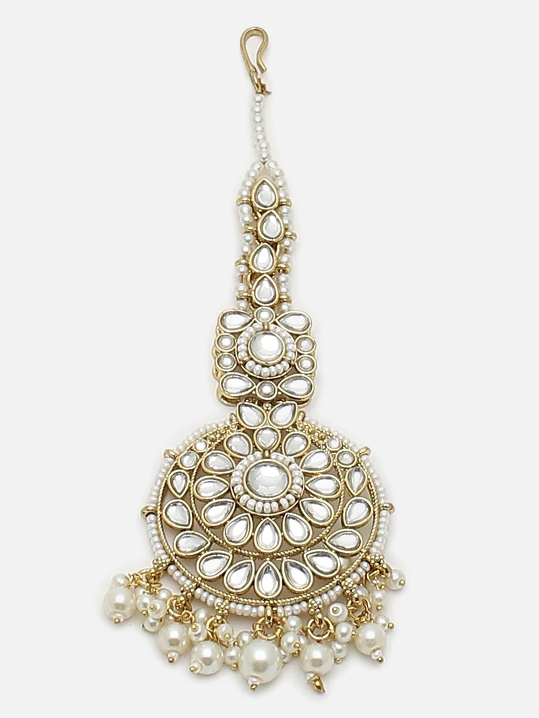 Gold Plated Kundan Necklace, Earrings and Maang Tikka Set