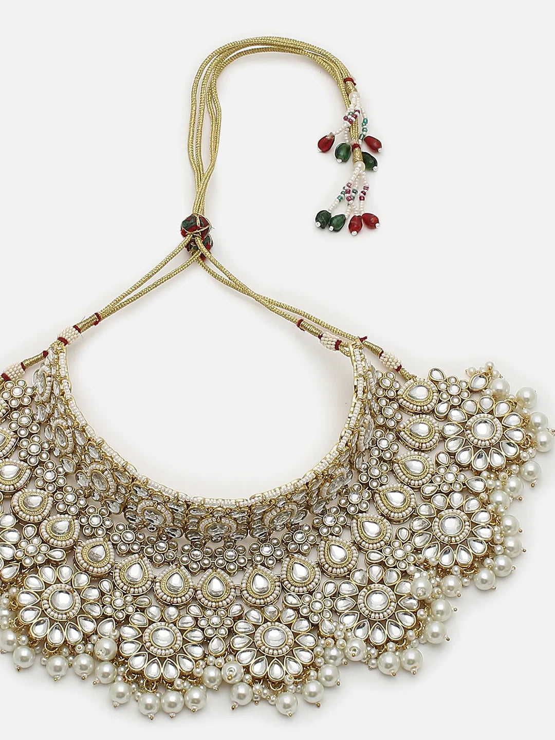 Gold Plated Kundan Necklace, Earrings and Maang Tikka Set