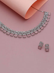 Silver Plated American Diamond and Designer Stone Necklace and Earring Set