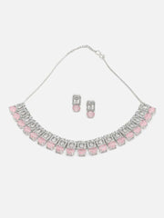 Silver Plated American Diamond and Designer Stone Necklace and Earring Set