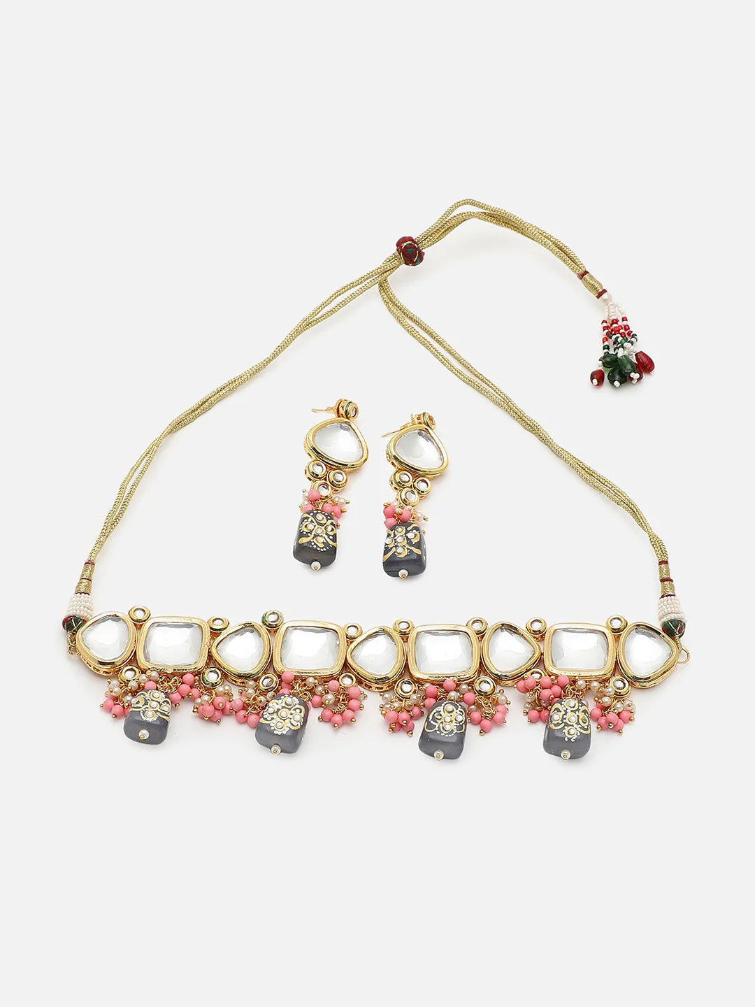 Gold Plated Kundan Beads Necklace and Earring Set