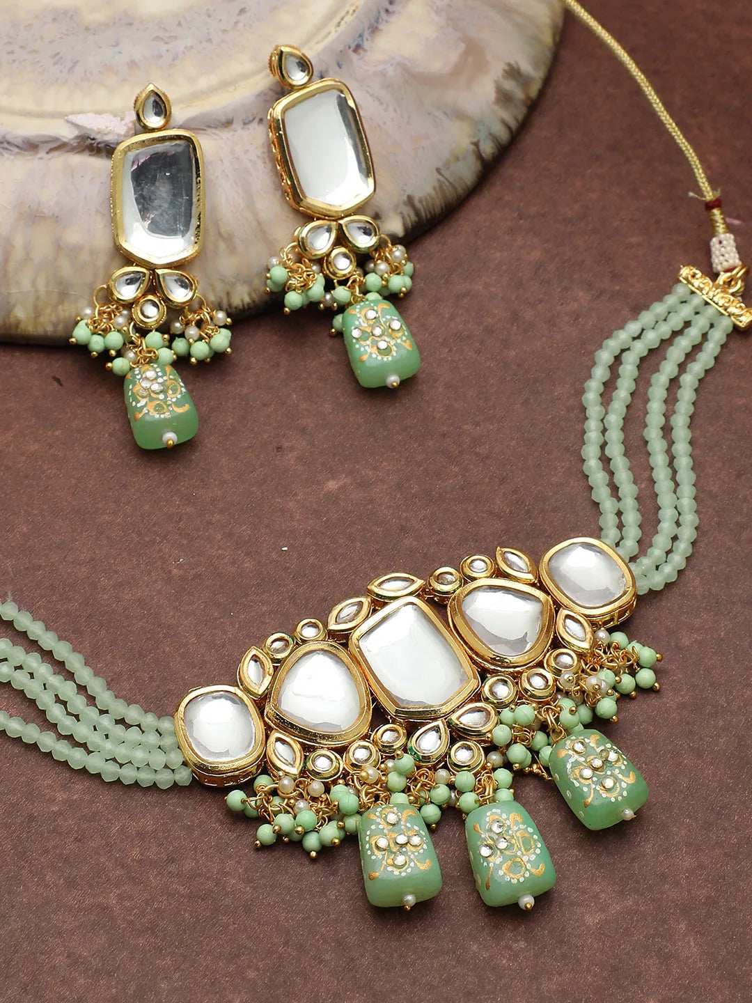 Gold Plated Kundan Beads Necklace and Earring Set