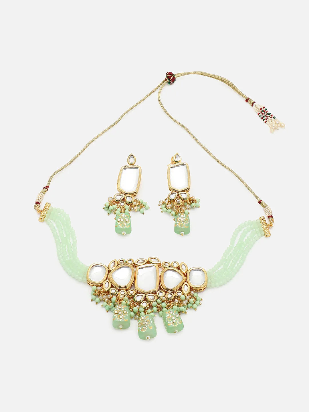 Gold Plated Kundan Beads Necklace and Earring Set