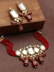 Gold Plated Kundan Beads Necklace and Earring Set