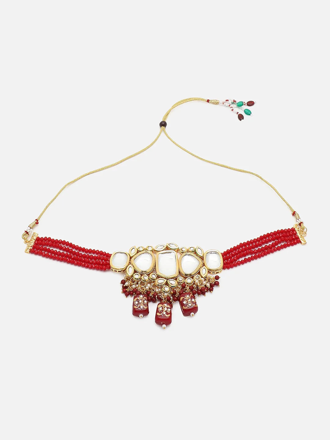 Gold Plated Kundan Beads Necklace and Earring Set