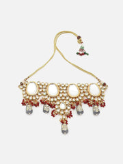 Gold Plated Designer Stone Party Necklace, Earrings and Maang Tikka Set