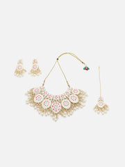 Gold Plated Meenakari Necklace, Earrings and Maang Tikka Set