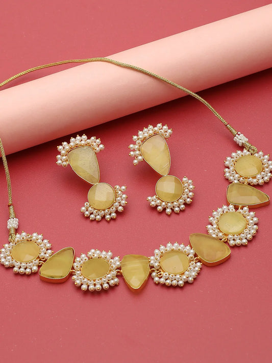 Gold Plated Designer Stone Necklace and Earring Set