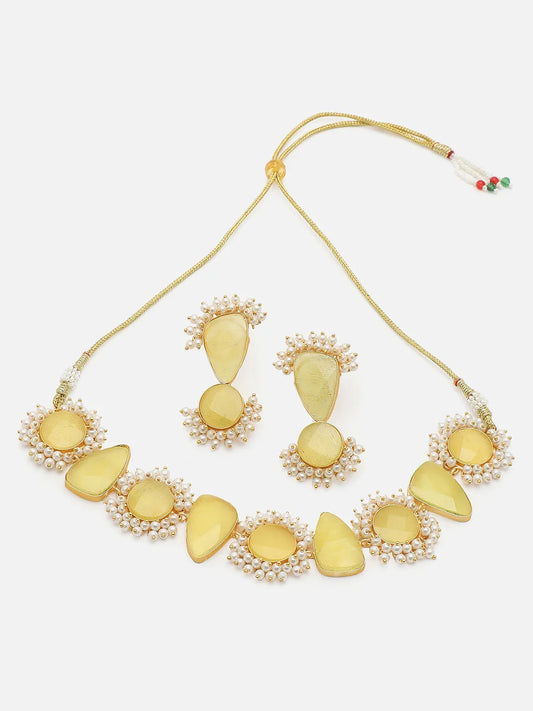 Gold Plated Designer Stone Necklace and Earring Set