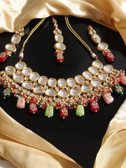 Gold Plated Designer Kundan Party Necklace, Earring and Maang Tikka Set