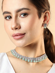 Silver Plated American Diamond and Designer Stone Party Necklace and Earring Set