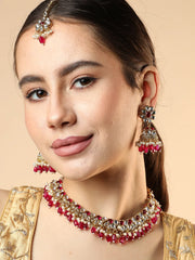 Gold Plated Designer Stone Party Necklace, Earring and Maang Tikka Set