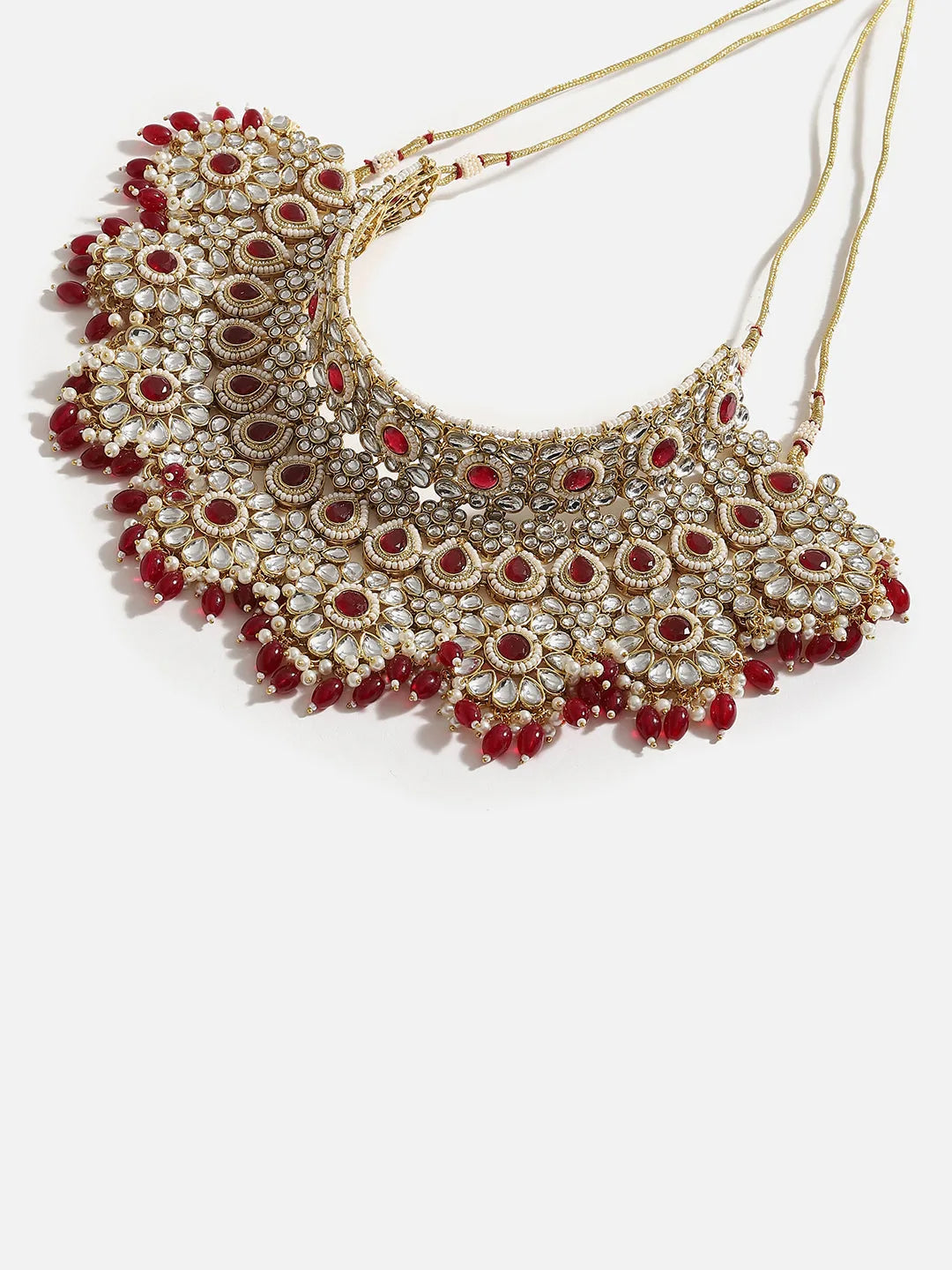 Gold Plated Designer Stone Party Necklace, Earring and Maang Tikka Set