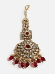 Gold Plated Designer Stone Party Necklace, Earring and Maang Tikka Set