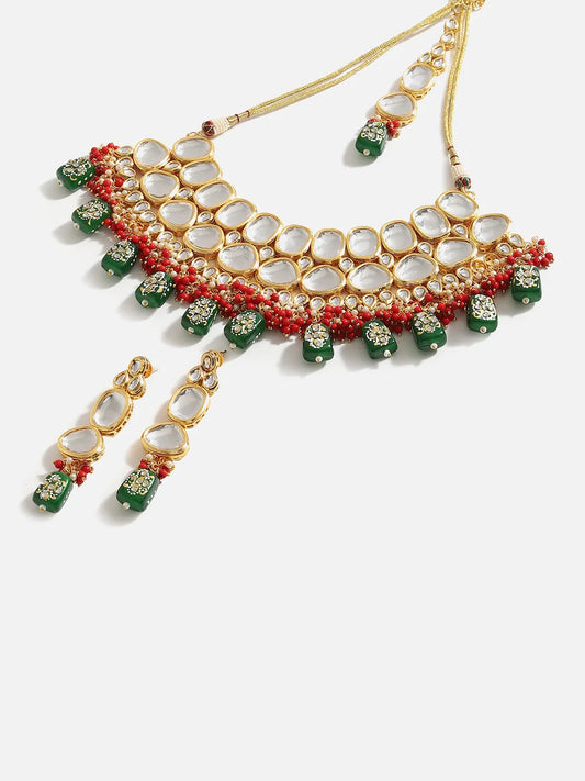 Gold Plated Designer Kundan Party Necklace, Earring and Maang Tikka Set