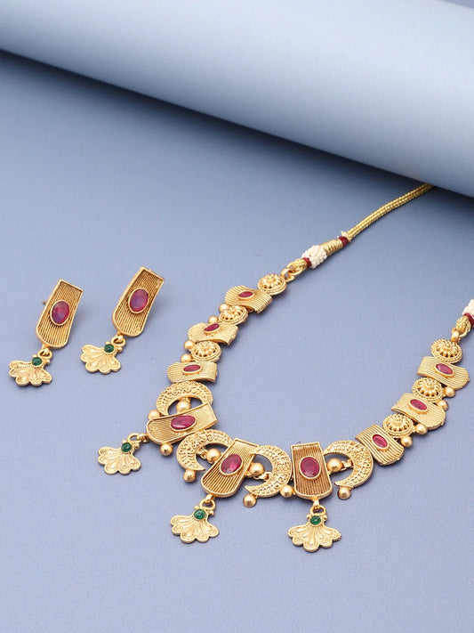 Gold Plated Designer Stone Party Necklace and Earring Set