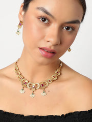 Gold Plated Designer Stone Party Necklace and Earring Set