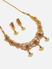 Gold Plated Designer Stone Party Necklace and Earring Set