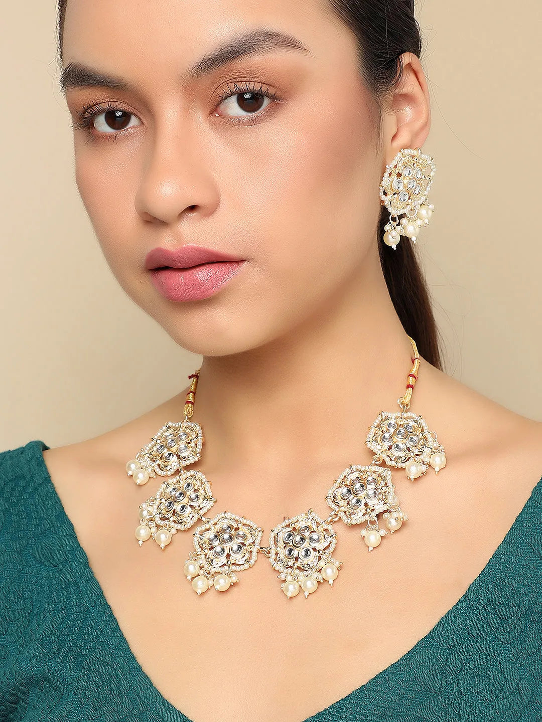 Gold Plated Designer Kundan Party Necklace and Earring Set