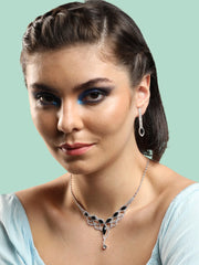 Silver Plated Party Designer Stone Necklace and Earring Set