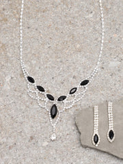 Silver Plated Party Designer Stone Necklace and Earring Set