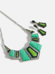 Silver Plated Designer Stone Necklace and Earring Set