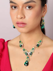 Gold Plated Designer Stone Party Necklace and Earring Set