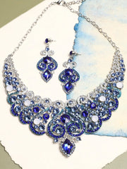 Silver Plated Designer Stone Party Necklace and Earring Set