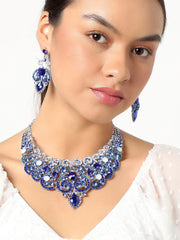 Silver Plated Designer Stone Party Necklace and Earring Set