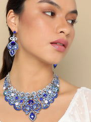 Silver Plated Designer Stone Party Necklace and Earring Set