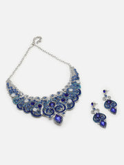 Silver Plated Designer Stone Party Necklace and Earring Set