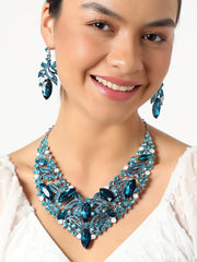 Silver Plated Designer Stone Party Necklace and Earring Set