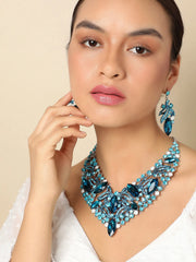 Silver Plated Designer Stone Party Necklace and Earring Set