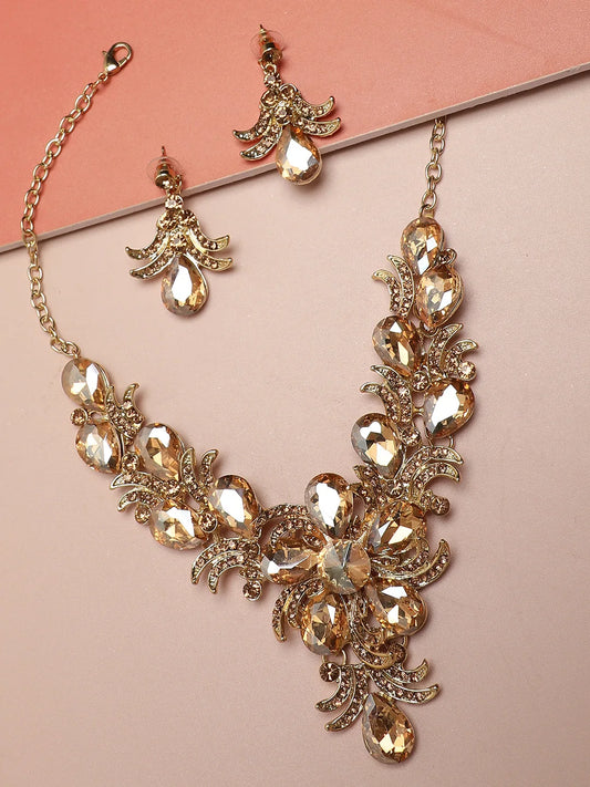 Gold Plated Designer Stone Party Necklace and Earring Set