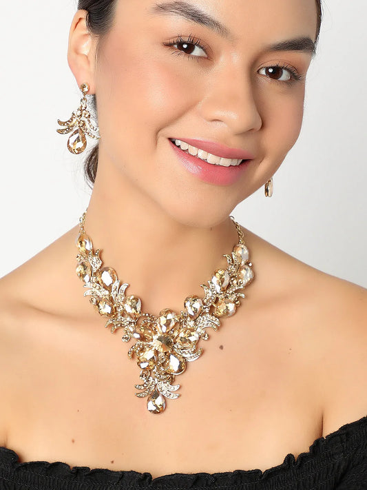 Gold Plated Designer Stone Party Necklace and Earring Set