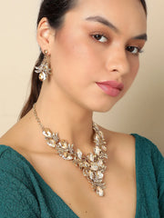 Gold Plated Designer Stone Party Necklace and Earring Set