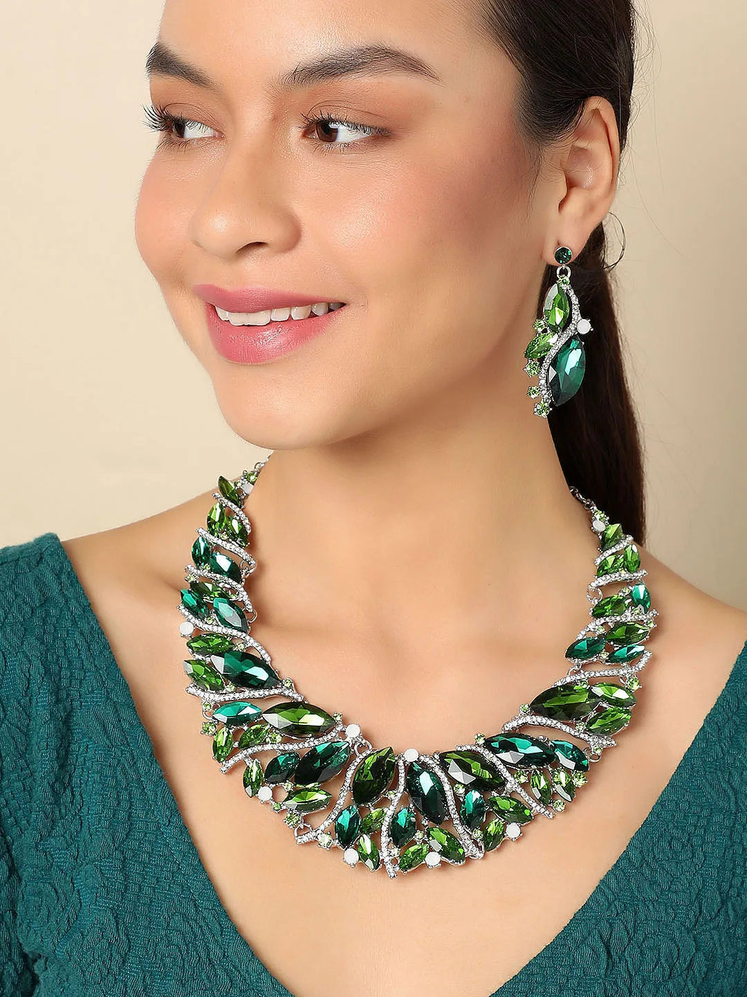 Gold Plated Designer Stone Party Necklace and Earring Set