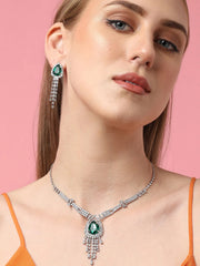 Silver Plated Party Designer Stone Necklace and Earring Set