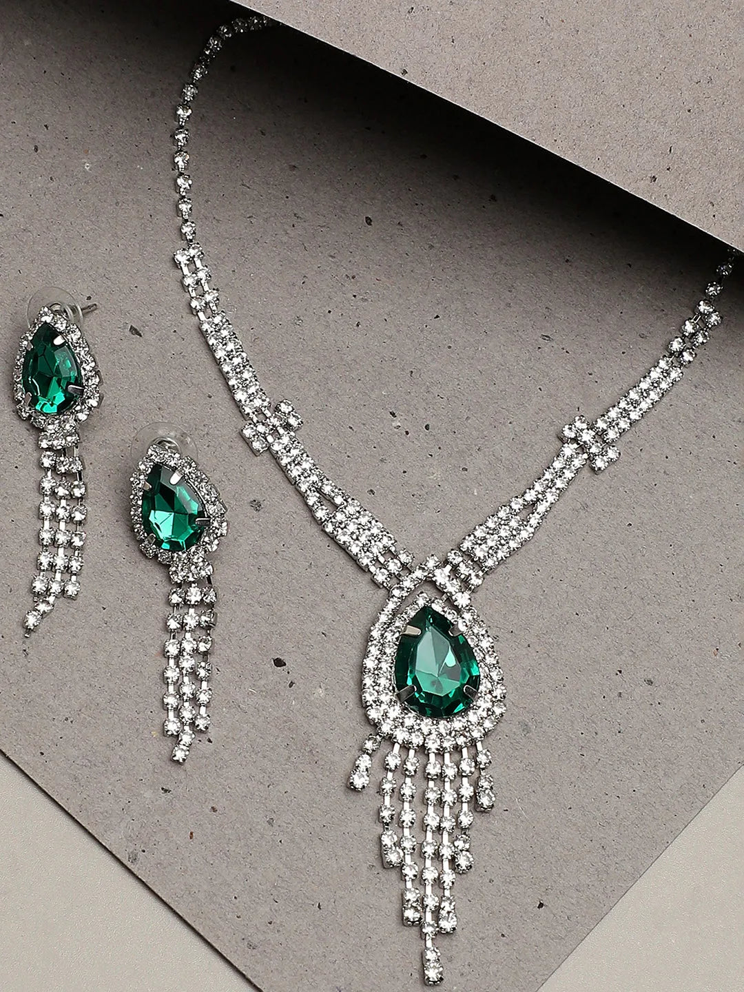 Silver Plated Party Designer Stone Necklace and Earring Set