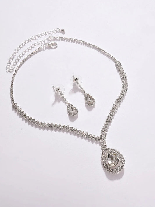 Pack of 3 Silver Plated American Diamond Necklace and Earring Set