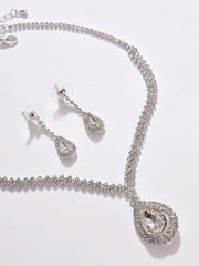 Pack of 3 Silver Plated American Diamond Necklace and Earring Set