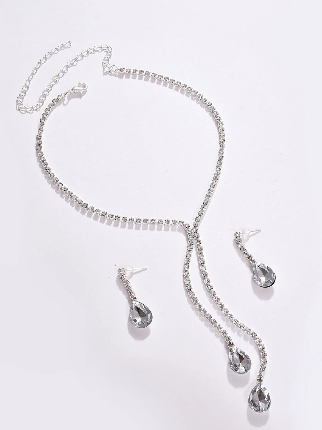 Pack of 3 Silver Plated American Diamond Necklace and Earring Set