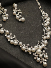 Silver Plated Pearls Necklace and Earring Set