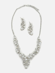 Silver Plated Pearls Necklace and Earring Set