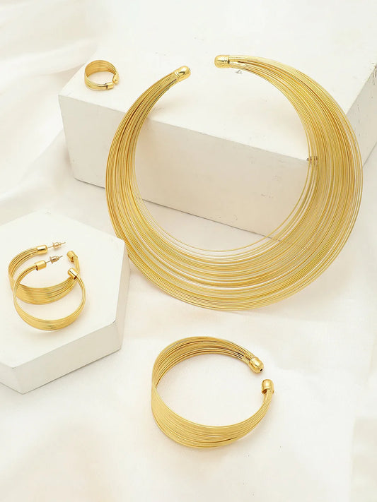 Gold Plated Designer Necklace, Earring, Ring and Bracelet Set