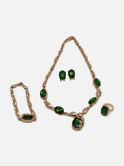 Gold Plated Designer Stone Necklace, Earring, Ring and Bracelet Set