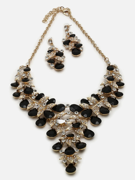 Gold Plated Designer Stone Necklace and Earring Set