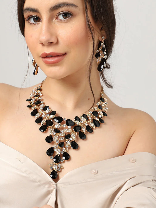 Gold Plated Designer Stone Necklace and Earring Set